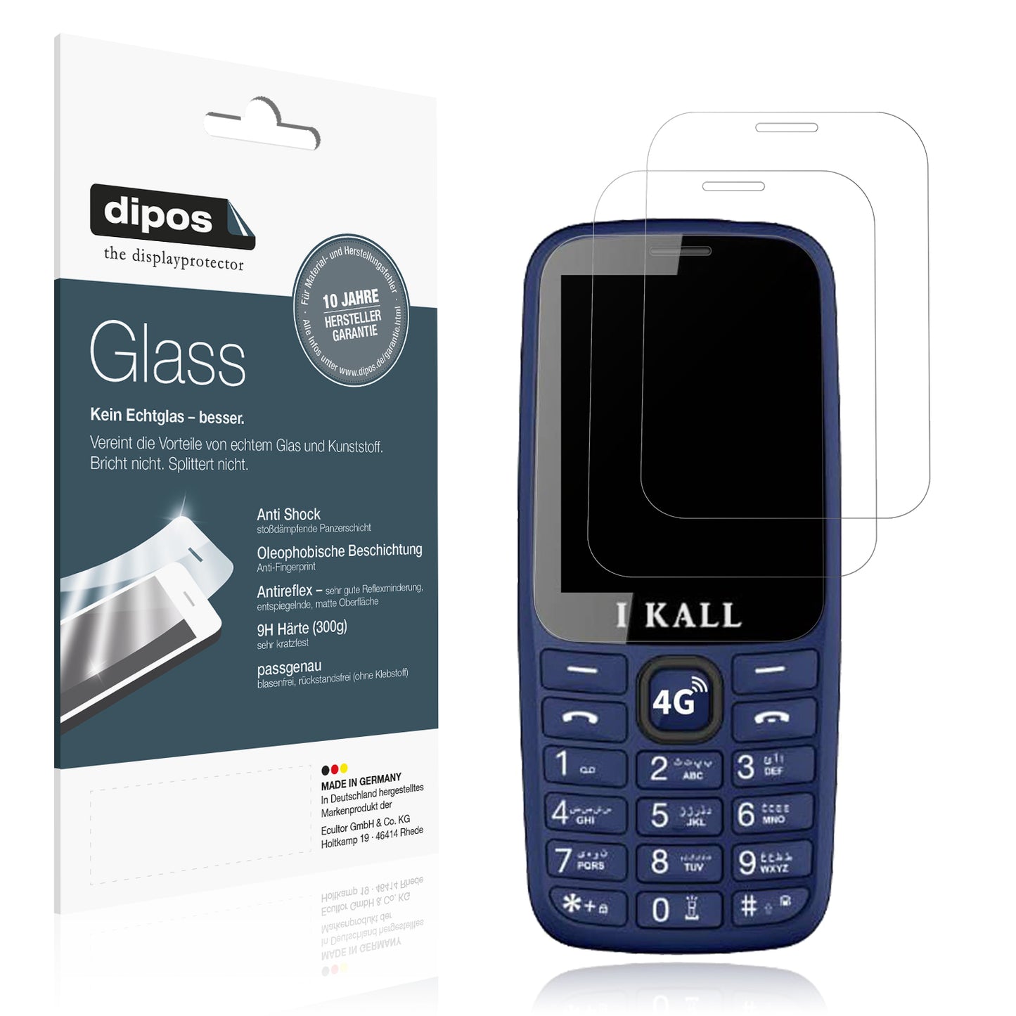 Matte Displayschutzfolie von dipos passend für I Kall I2 4G, 9H kratzfest und blasenfrei montiert