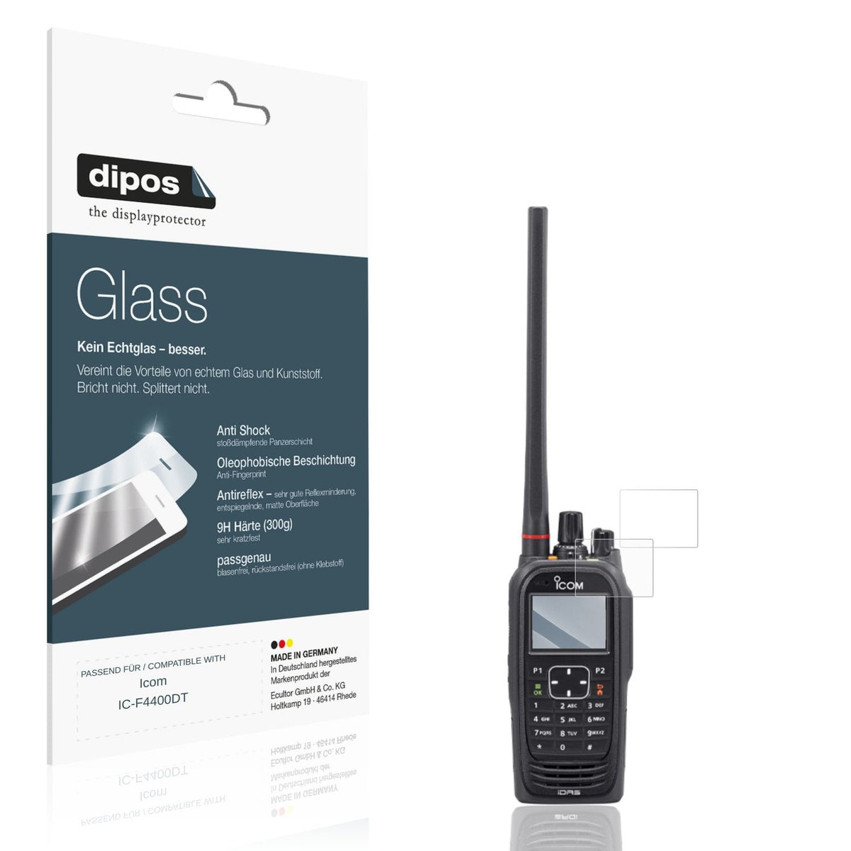 Matte Displayschutzfolie von dipos passend für Icom IC-F4400DT, 9H kratzfest und blasenfrei montiert