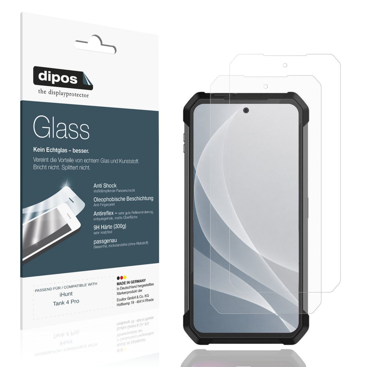 Matte Displayschutzfolie von dipos passend für iHunt Tank 4 Pro, 9H kratzfest und blasenfrei montiert