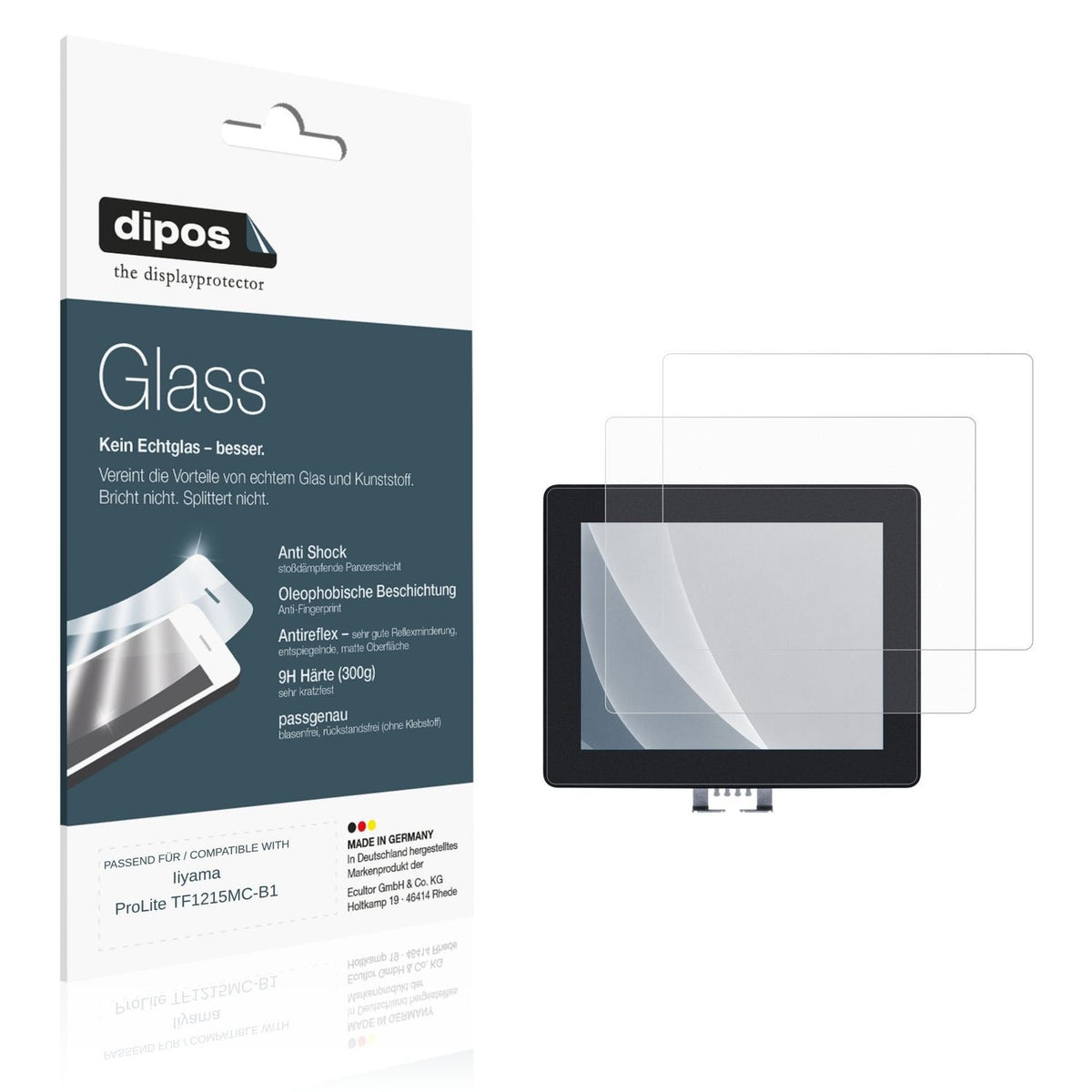 Matte Displayschutzfolie von dipos passend für Iiyama ProLite TF1215MC-B1, 9H kratzfest und blasenfrei montiert