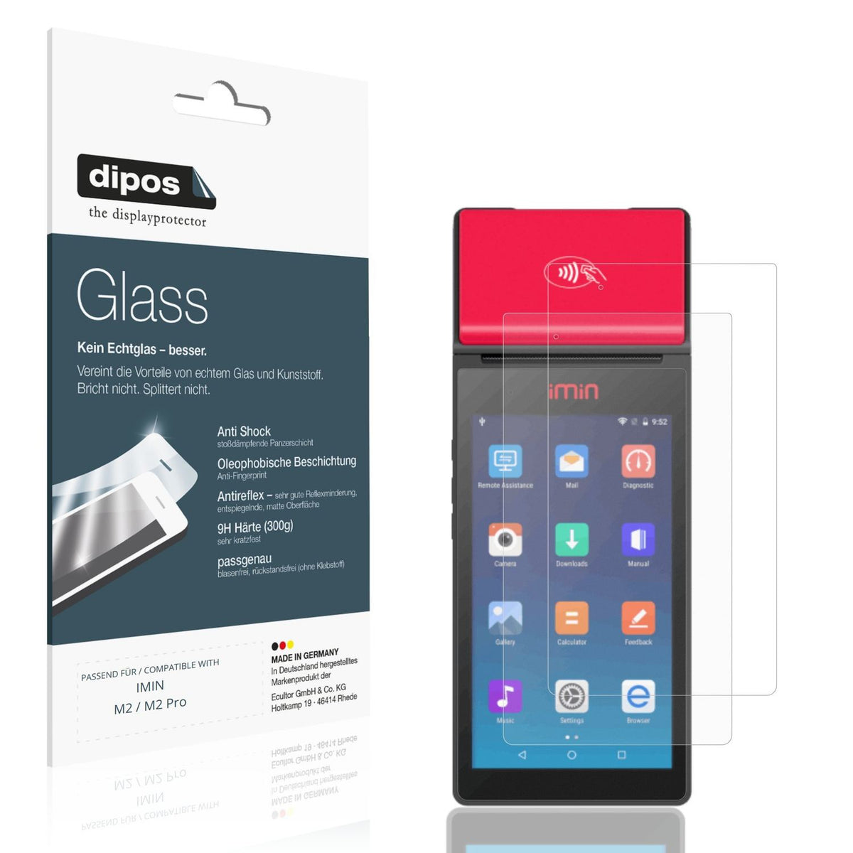 Matte Displayschutzfolie von dipos passend für IMIN M2 / M2 Pro, 9H kratzfest und blasenfrei montiert