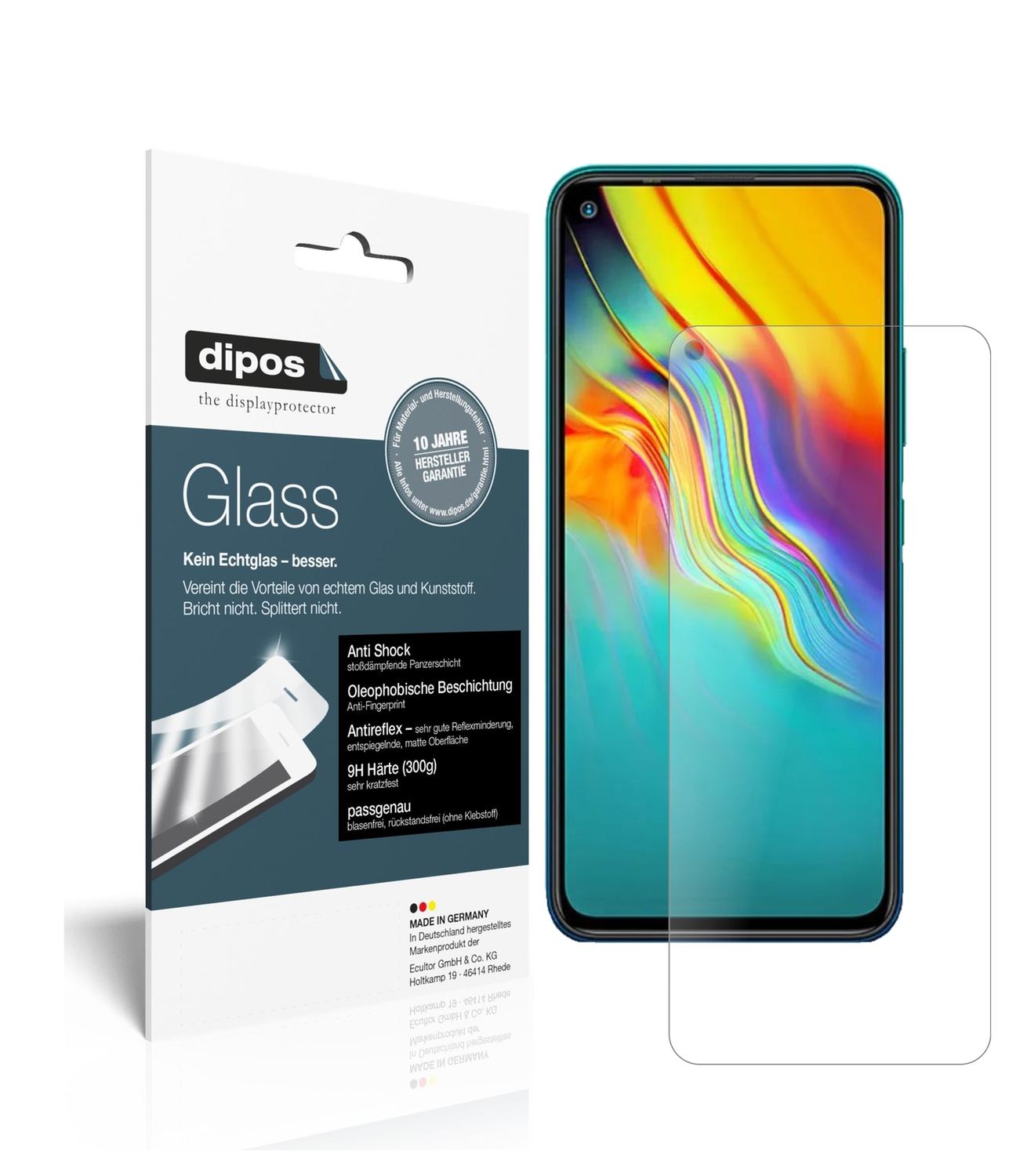 Matte Displayschutzfolie von dipos passend für Infinix Note 7 Lite, 9H kratzfest und blasenfrei montiert
