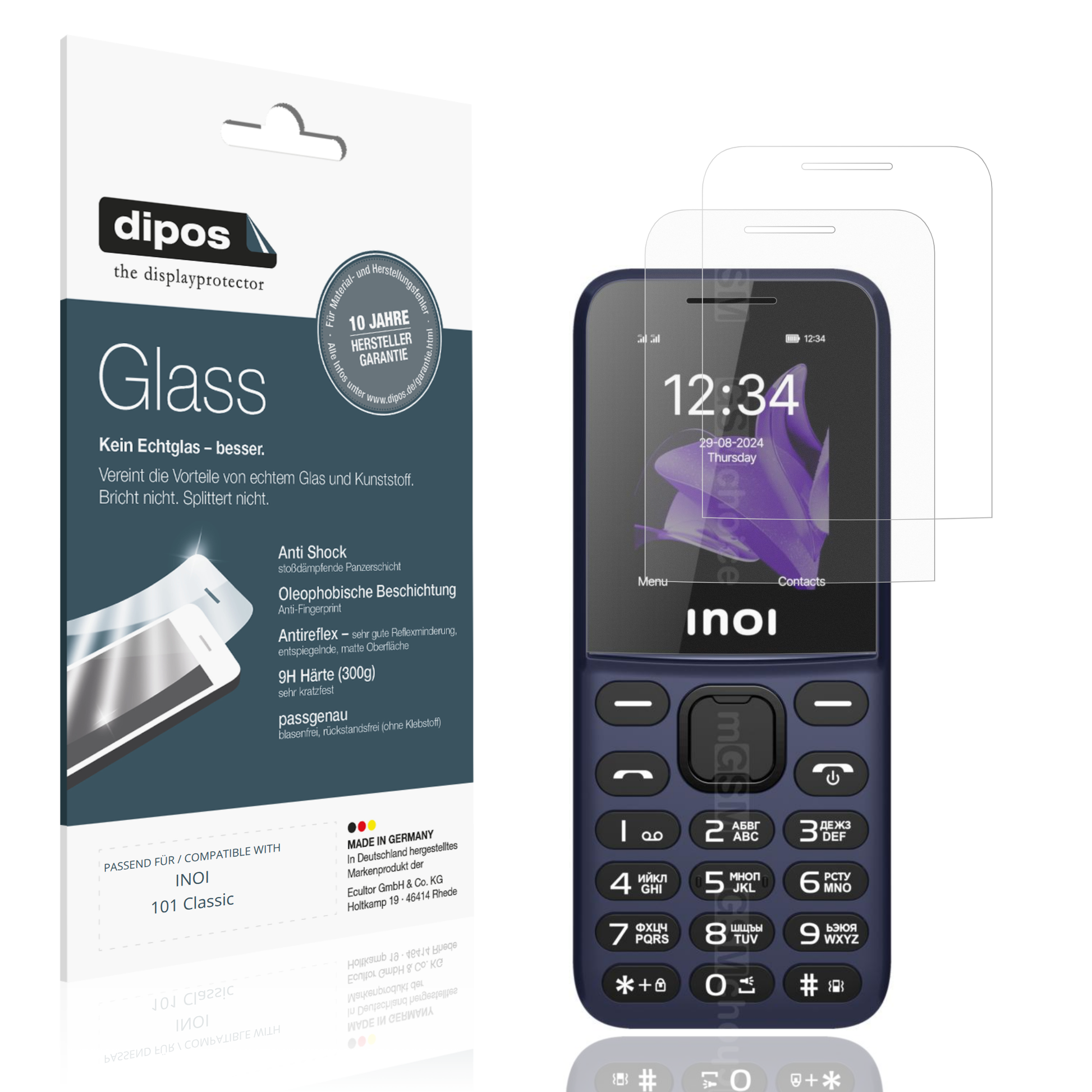 Matte Displayschutzfolie von dipos passend für INOI 101 Classic, 9H kratzfest und blasenfrei montiert