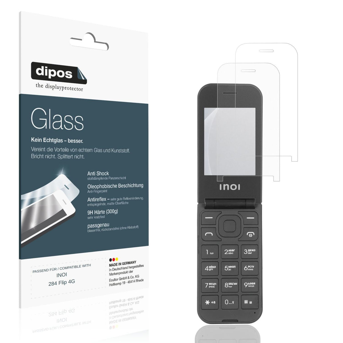 Matte Displayschutzfolie von dipos passend für INOI 284 Flip 4G, 9H kratzfest und blasenfrei montiert