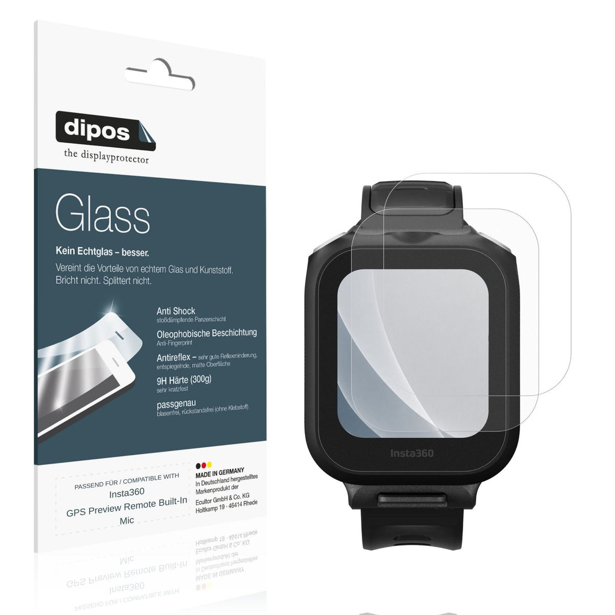 Matte Displayschutzfolie von dipos passend für Insta360 GPS Preview Remote Built-In Mic, 9H kratzfest und blasenfrei montiert