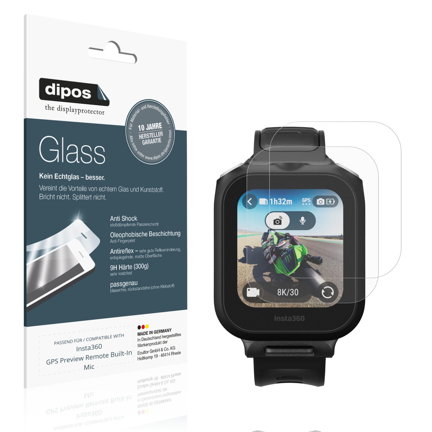 Matte Displayschutzfolie von dipos passend für Insta360 GPS Preview Remote Built-In Mic, 9H kratzfest und blasenfrei montiert