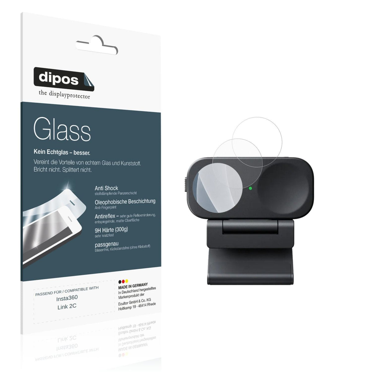 Matte Displayschutzfolie von dipos passend für Insta360 Link 2C, 9H kratzfest und blasenfrei montiert