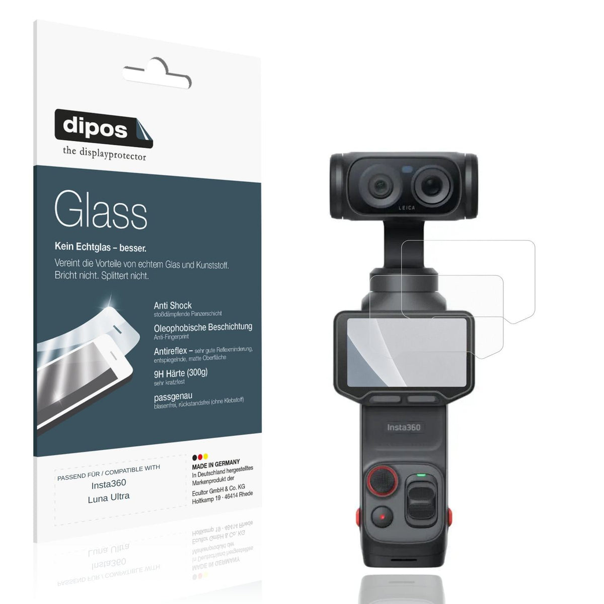 Matte Displayschutzfolie von dipos passend für Insta360 Luna Ultra, 9H kratzfest und blasenfrei montiert