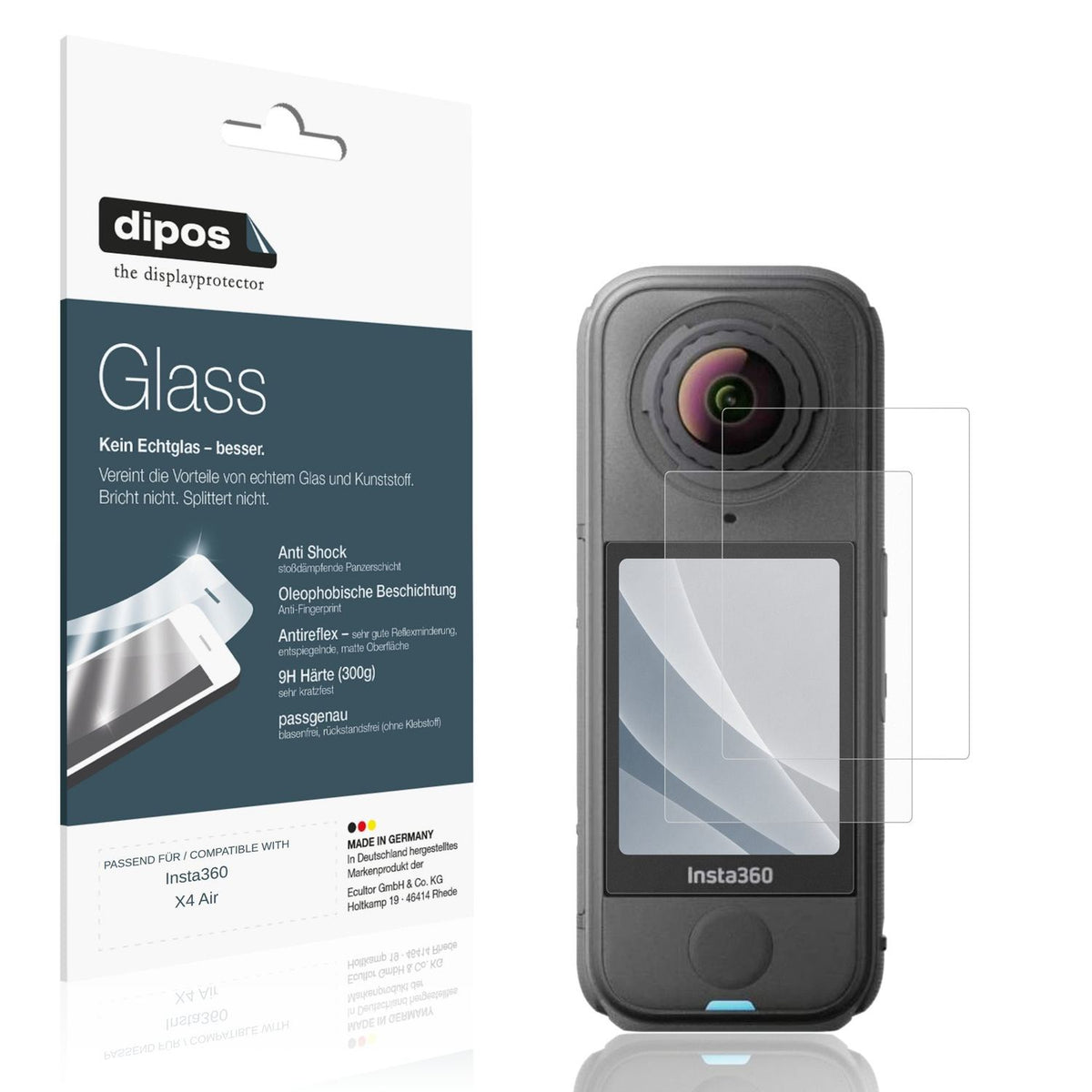 Matte Displayschutzfolie von dipos passend für Insta360 X4 Air, 9H kratzfest und blasenfrei montiert