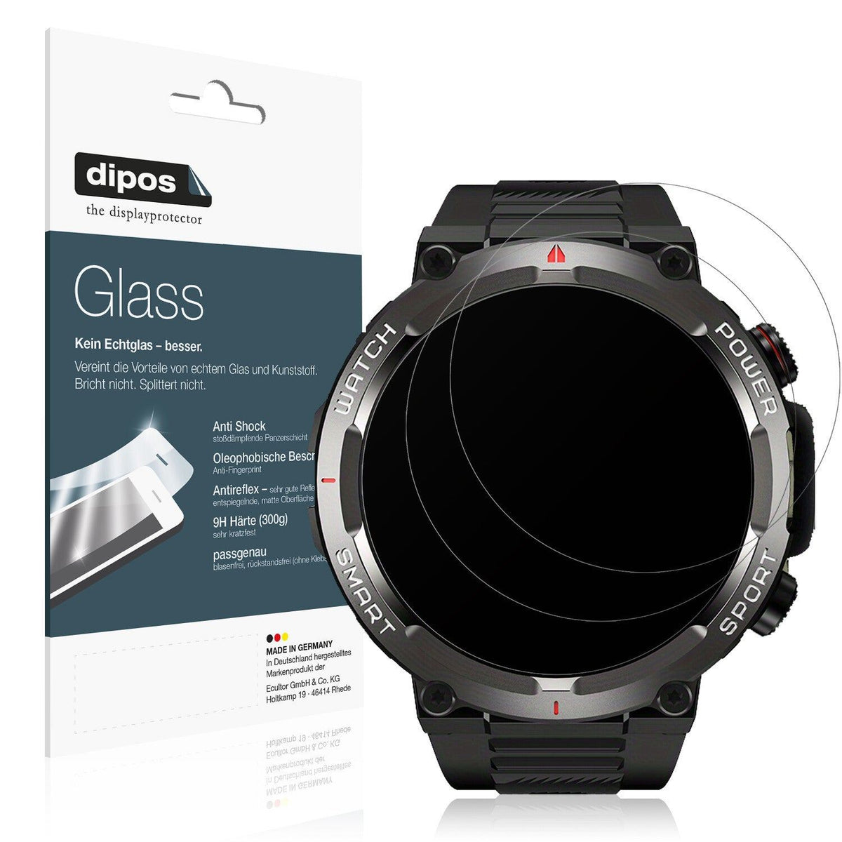 Matte Displayschutzfolie von dipos passend für IOWODO W50 1.39 Zoll Smartwatch, 9H kratzfest und blasenfrei montiert