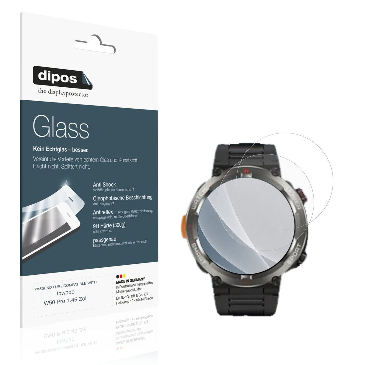 Matte Displayschutzfolie von dipos passend für Iowodo W50 Pro 1.45 Zoll, 9H kratzfest und blasenfrei montiert