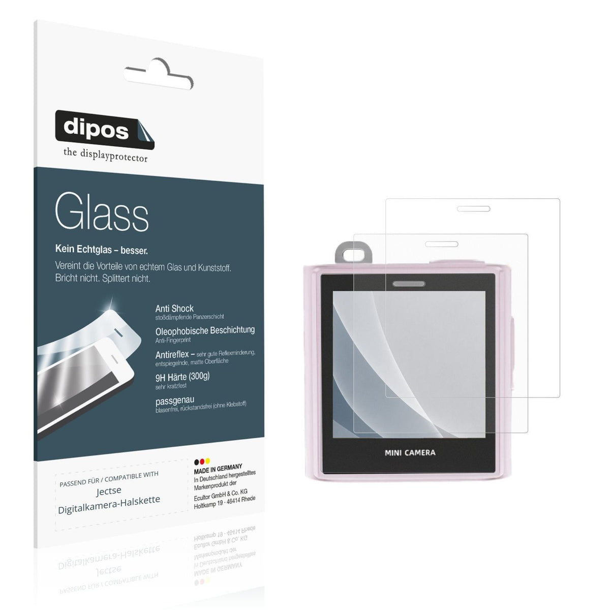 Matte Displayschutzfolie von dipos passend für Jectse Digitalkamera-Halskette, 9H kratzfest und blasenfrei montiert