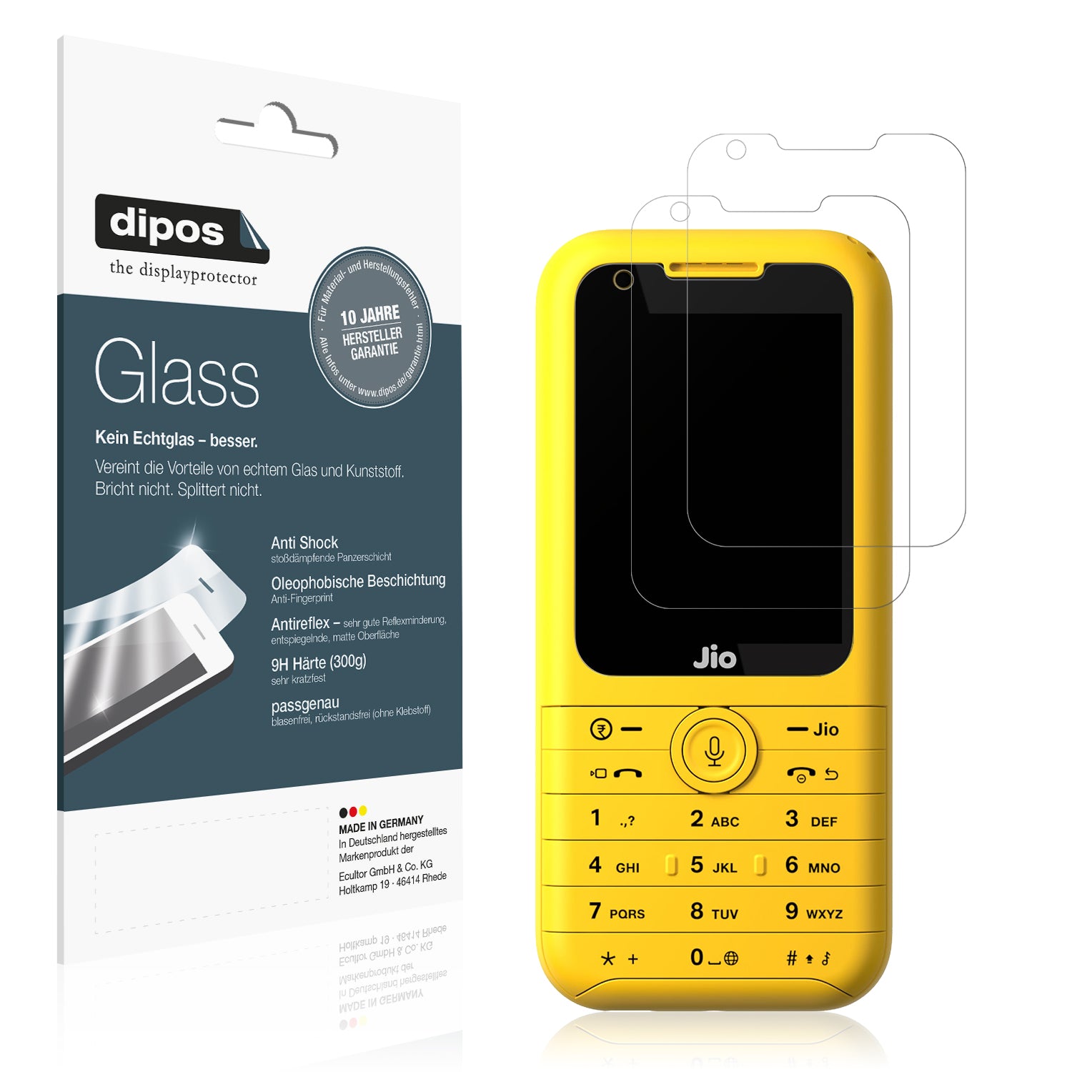 Matte Displayschutzfolie von dipos passend für Jio Phone Prima 2, 9H kratzfest und blasenfrei montiert