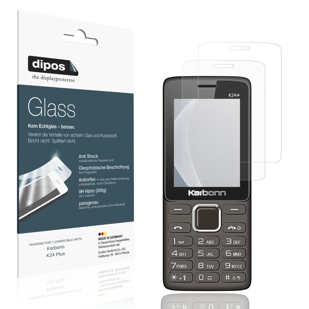 Matte Displayschutzfolie von dipos passend für Karbonn K24 Plus, 9H kratzfest und blasenfrei montiert
