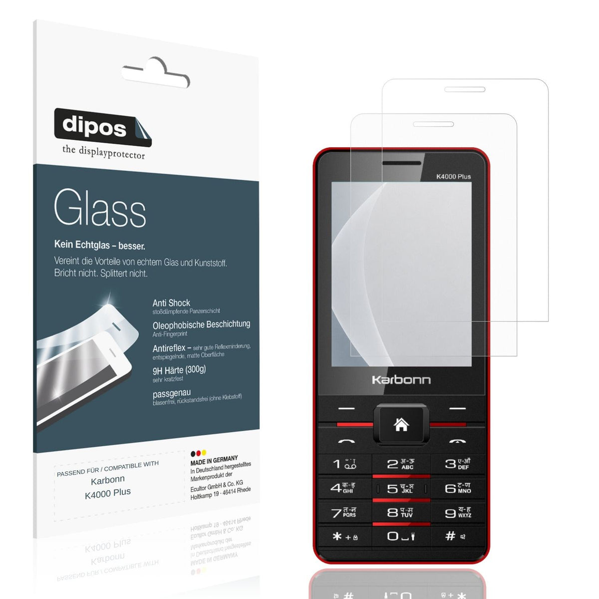 Matte Displayschutzfolie von dipos passend für Karbonn K4000 Plus, 9H kratzfest und blasenfrei montiert