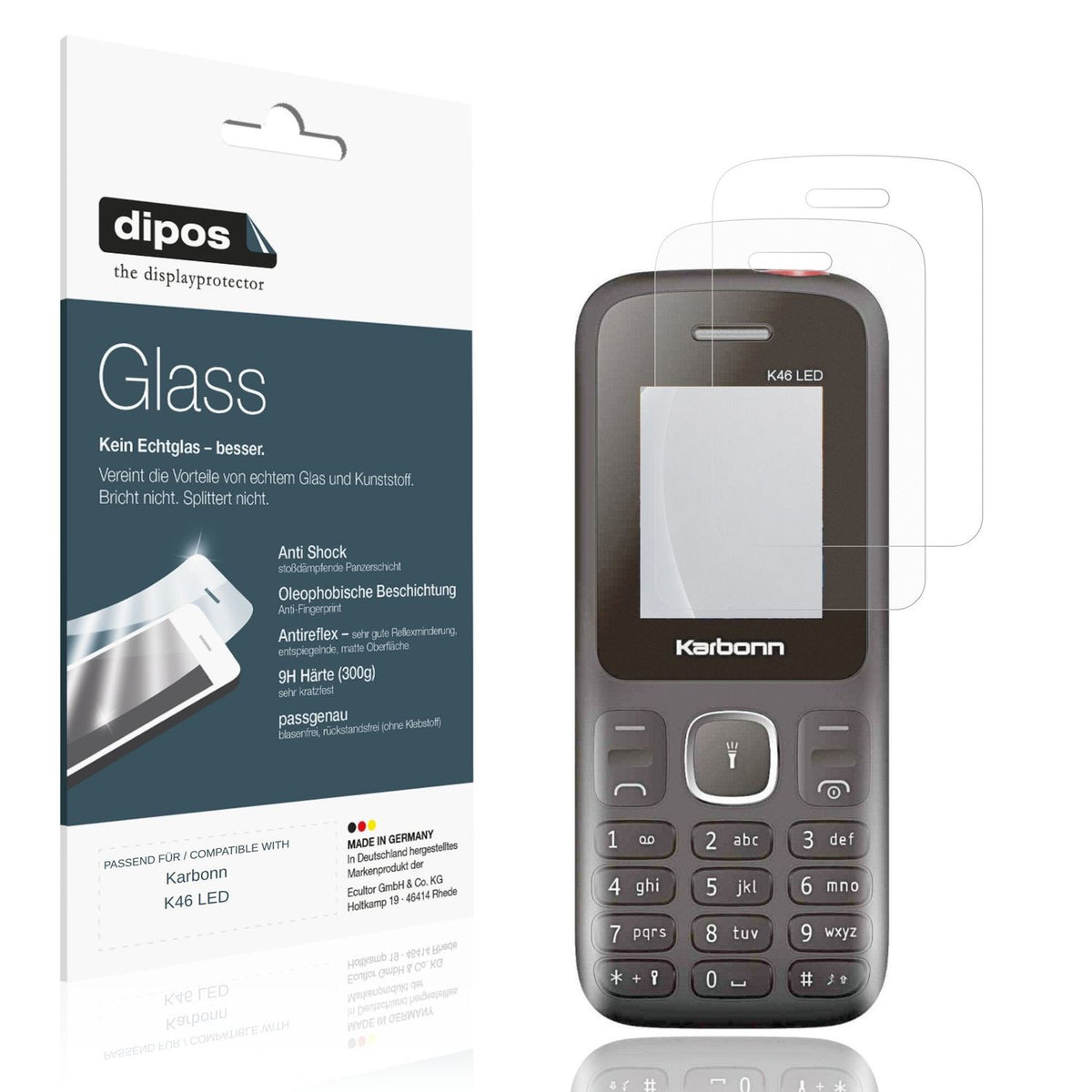 Matte Displayschutzfolie von dipos passend für Karbonn K46 LED, 9H kratzfest und blasenfrei montiert
