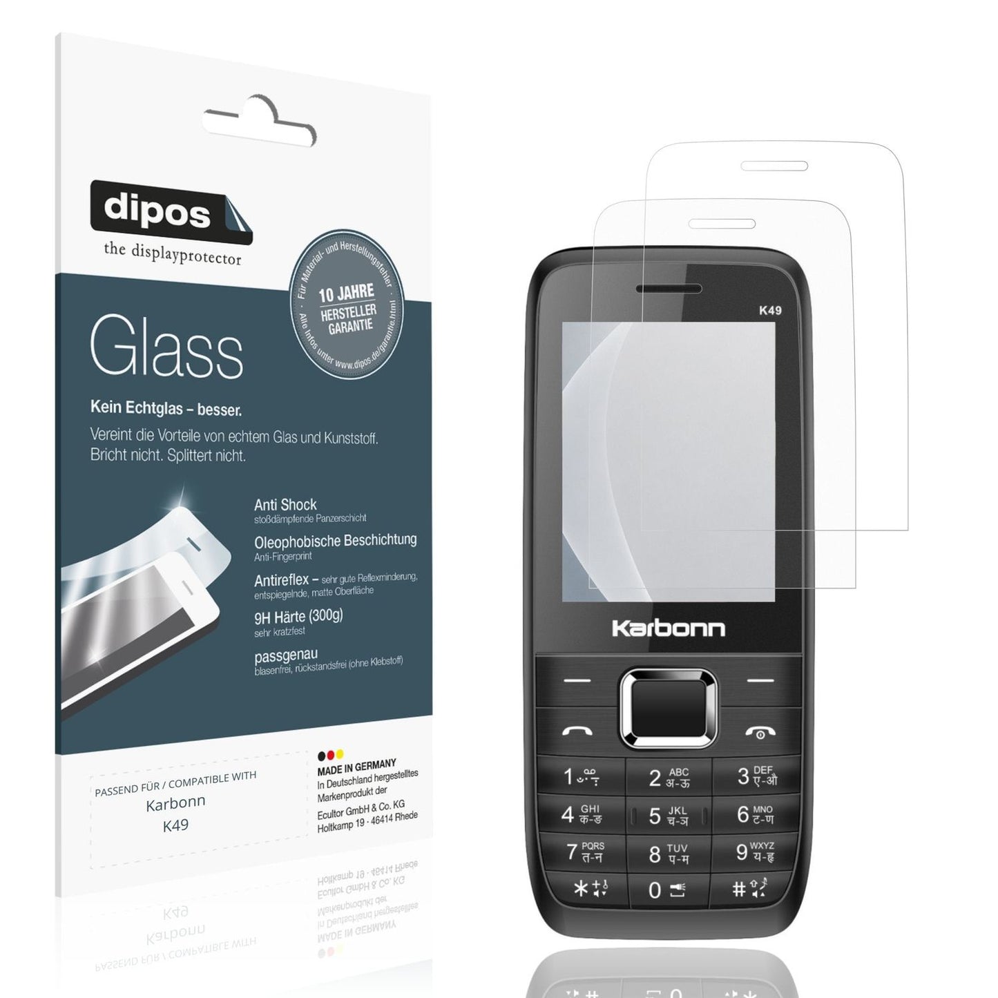 Matte Displayschutzfolie von dipos passend für Karbonn K49, 9H kratzfest und blasenfrei montiert