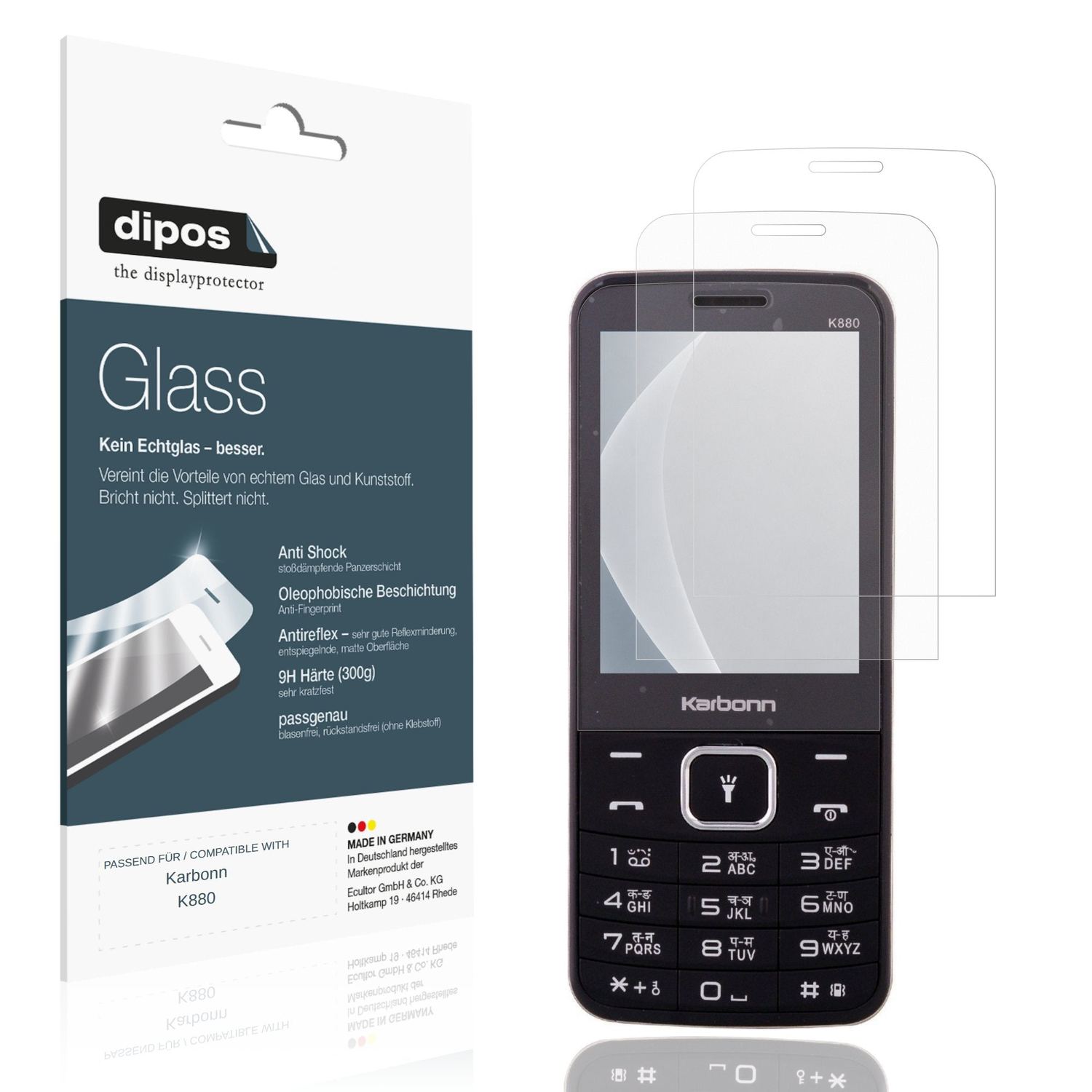 Matte Displayschutzfolie von dipos passend für Karbonn K880, 9H kratzfest und blasenfrei montiert