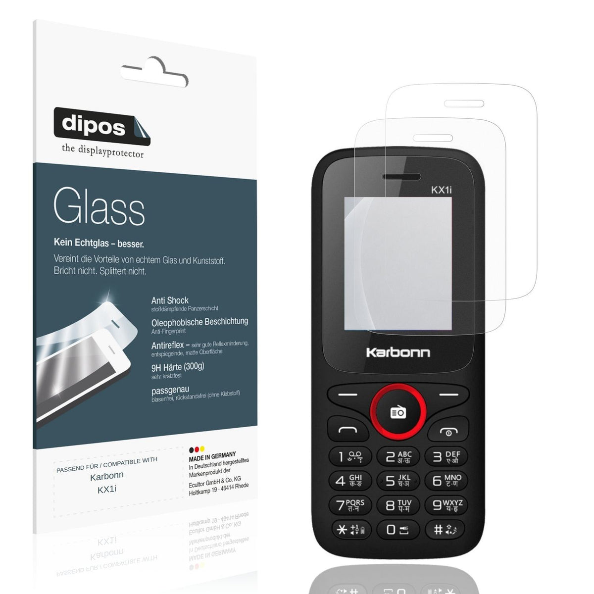 Matte Displayschutzfolie von dipos passend für Karbonn KX1i, 9H kratzfest und blasenfrei montiert