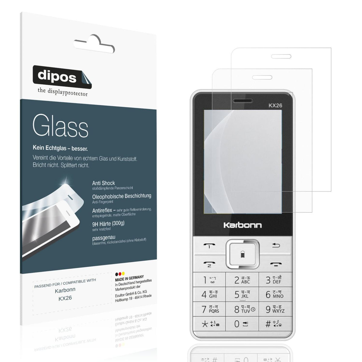 Matte Displayschutzfolie von dipos passend für Karbonn KX26, 9H kratzfest und blasenfrei montiert