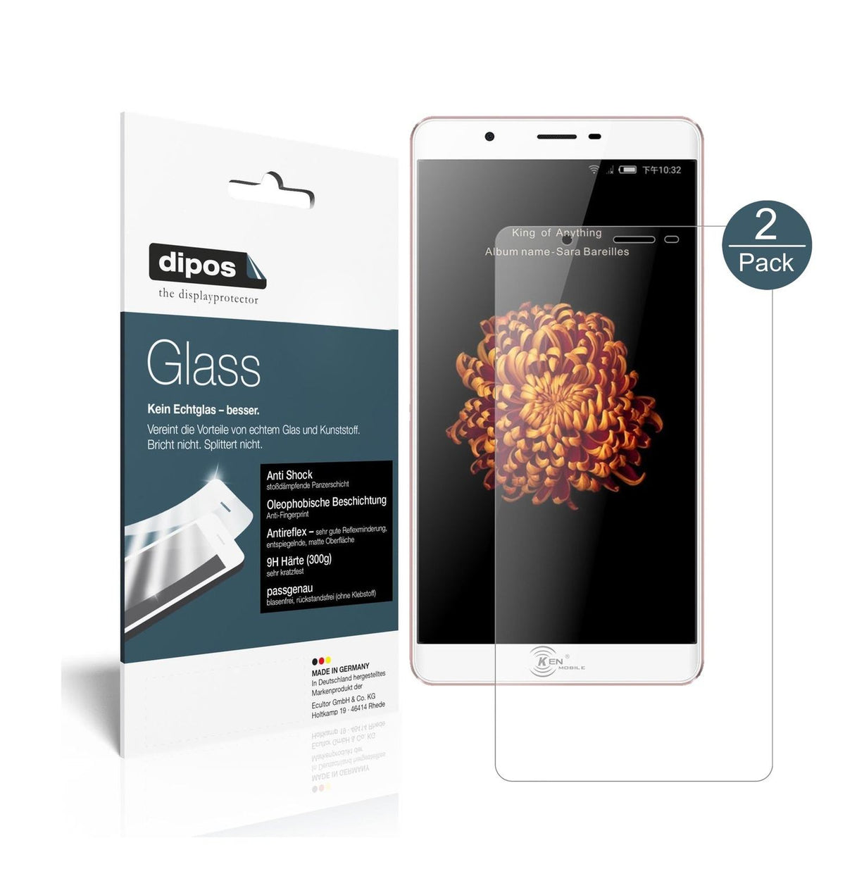 Matte Displayschutzfolie von dipos passend für KEN V9, 9H kratzfest und blasenfrei montiert