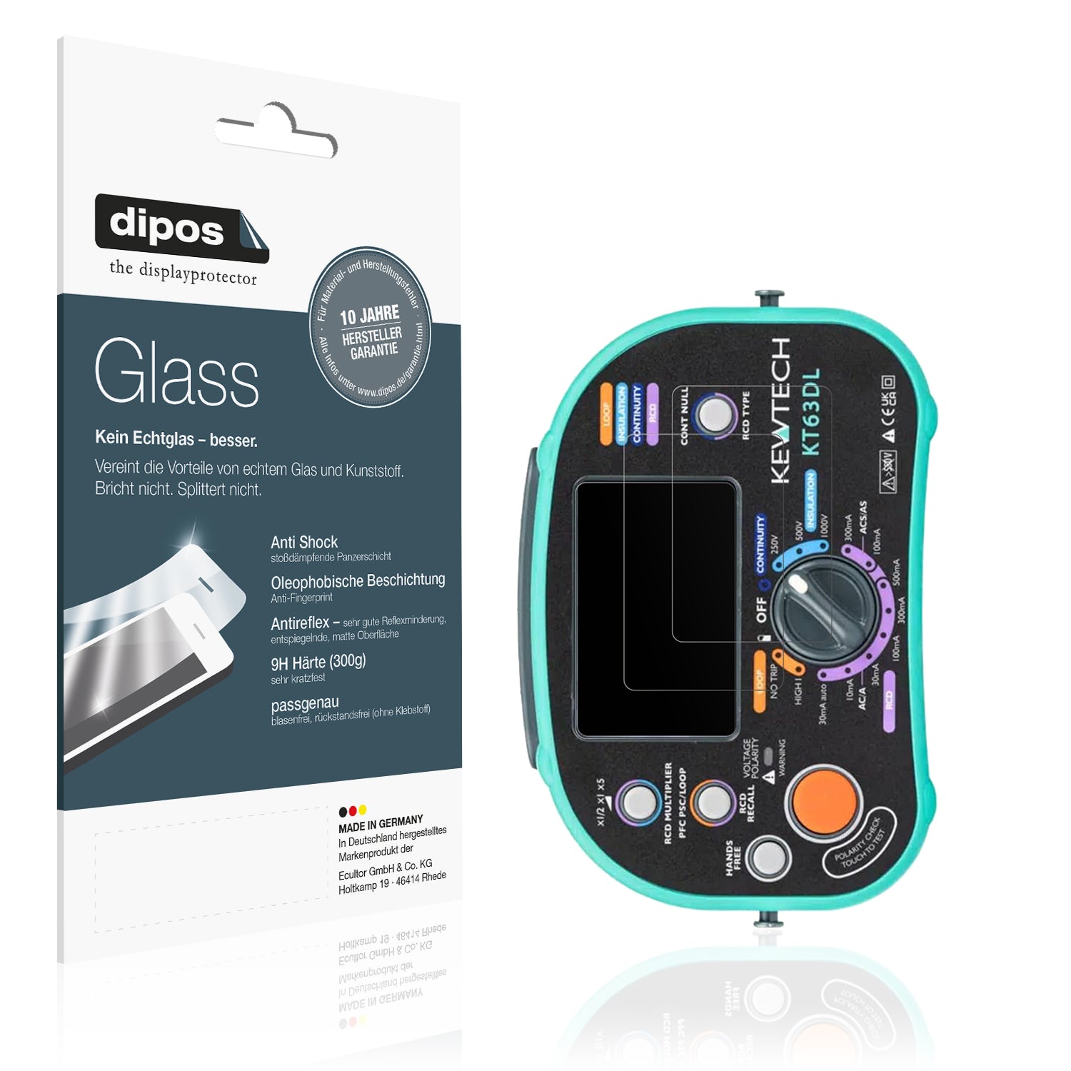 Matte Displayschutzfolie von dipos passend für Kewtech KT63DL, 9H kratzfest und blasenfrei montiert