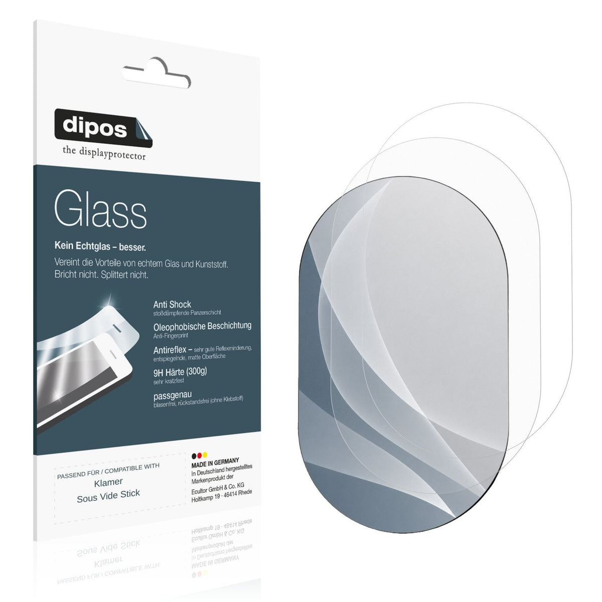 Matte Displayschutzfolie von dipos passend für Klamer Sous Vide Stick, 9H kratzfest und blasenfrei montiert