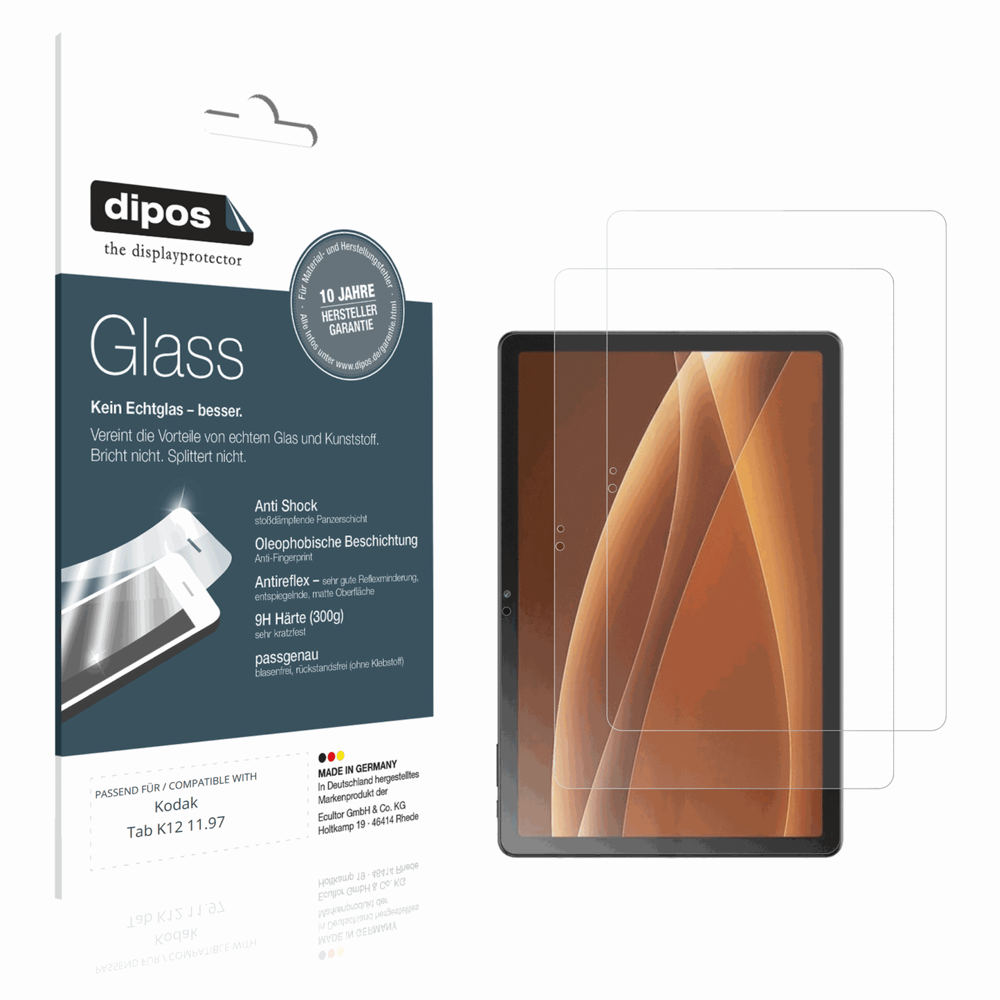 Matte Displayschutzfolie von dipos passend für Kodak Tab K12 11.97, 9H kratzfest und blasenfrei montiert
