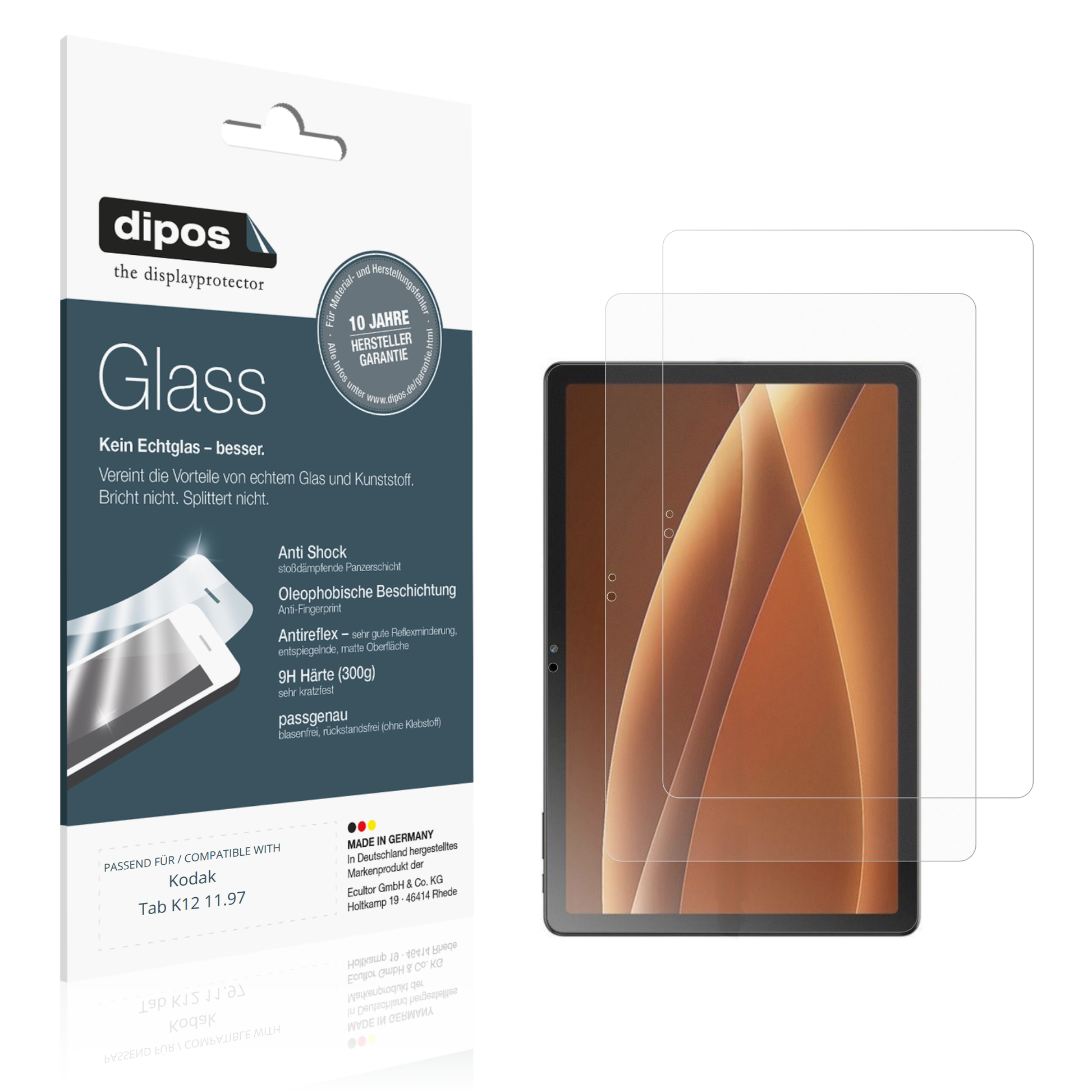 Matte Displayschutzfolie von dipos passend für Kodak Tab K12 11.97, 9H kratzfest und blasenfrei montiert