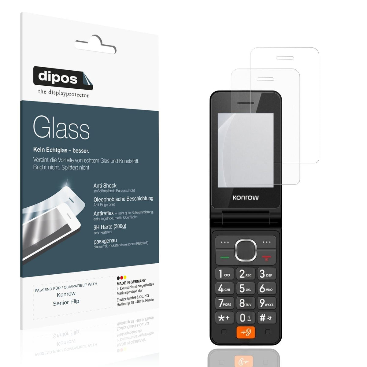 Matte Displayschutzfolie von dipos passend für Konrow Senior Flip, 9H kratzfest und blasenfrei montiert