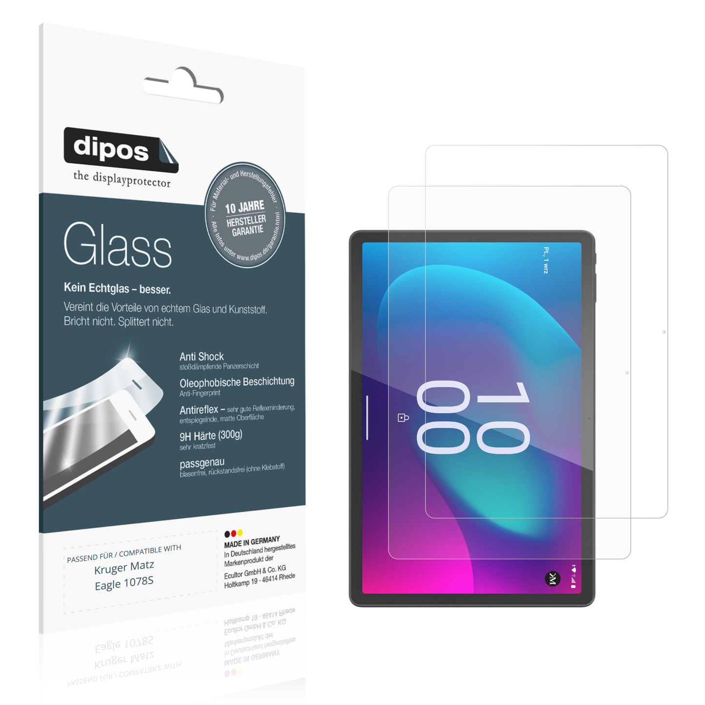 Matte Displayschutzfolie von dipos passend für Kruger Matz Eagle 1078S, 9H kratzfest und blasenfrei montiert