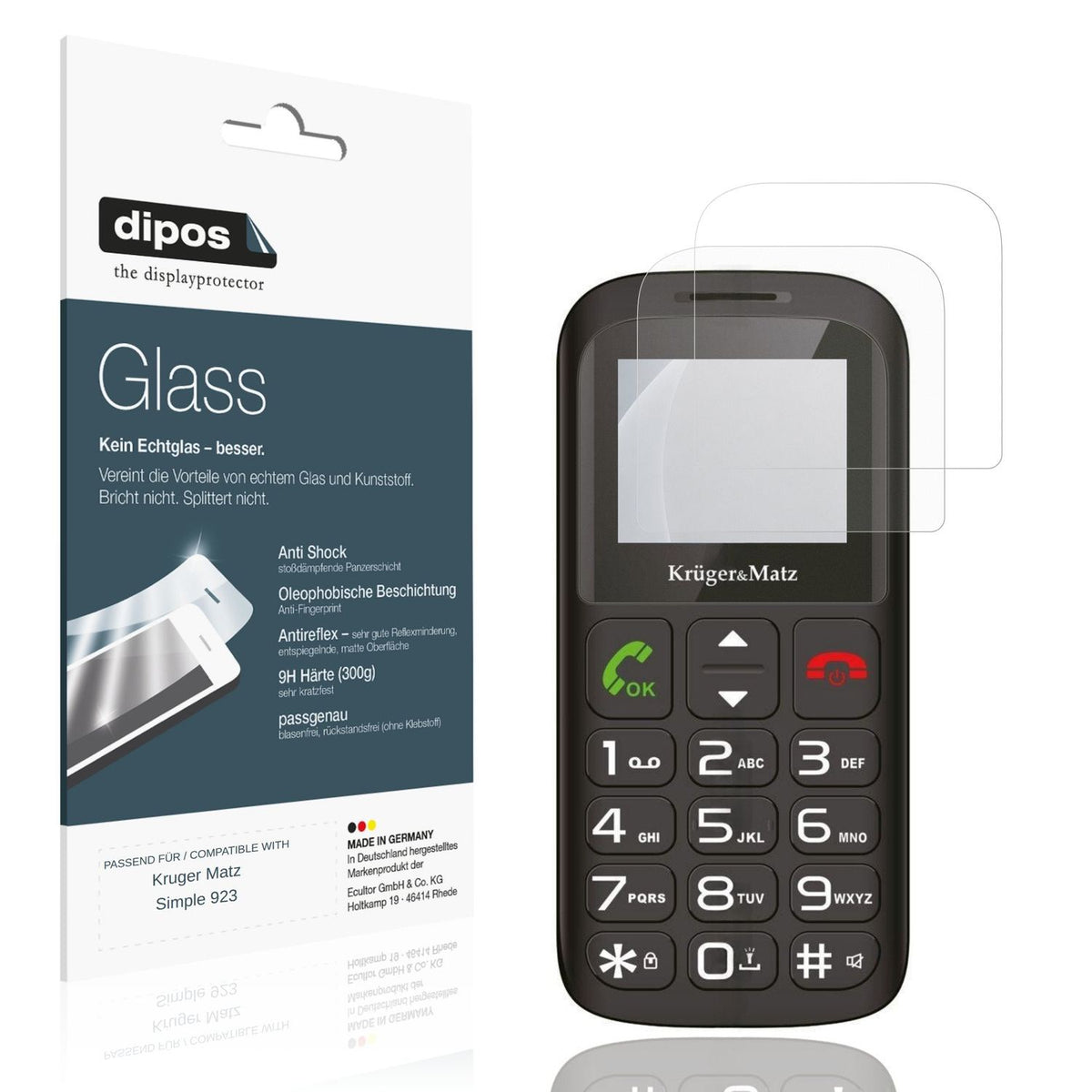 Matte Displayschutzfolie von dipos passend für Kruger Matz Simple 923, 9H kratzfest und blasenfrei montiert
