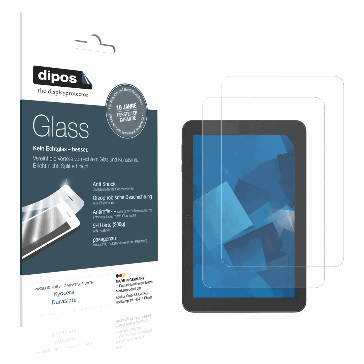 Matte Displayschutzfolie von dipos passend für Kyocera DuraSlate, 9H kratzfest und blasenfrei montiert