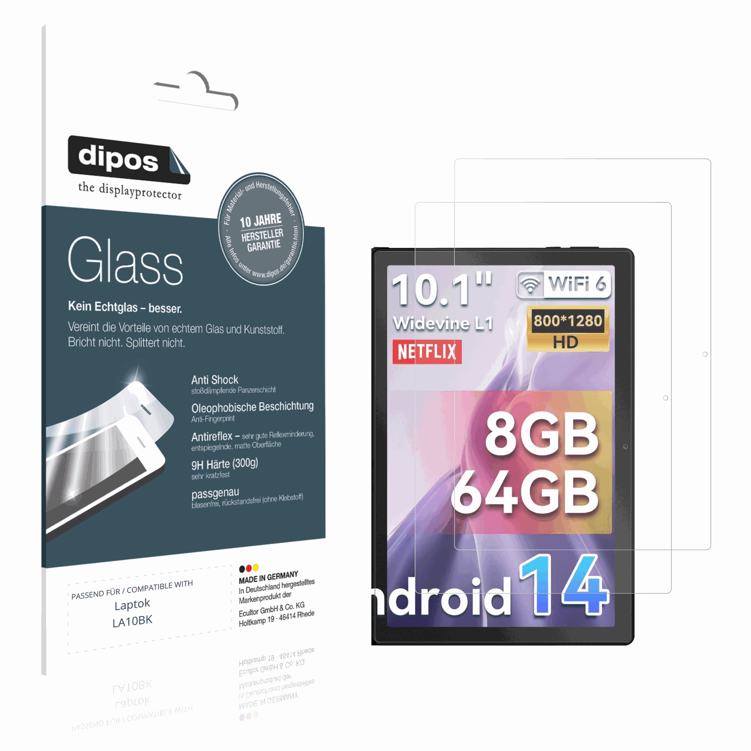 Matte Displayschutzfolie von dipos passend für Laptok LA10BK, 9H kratzfest und blasenfrei montiert