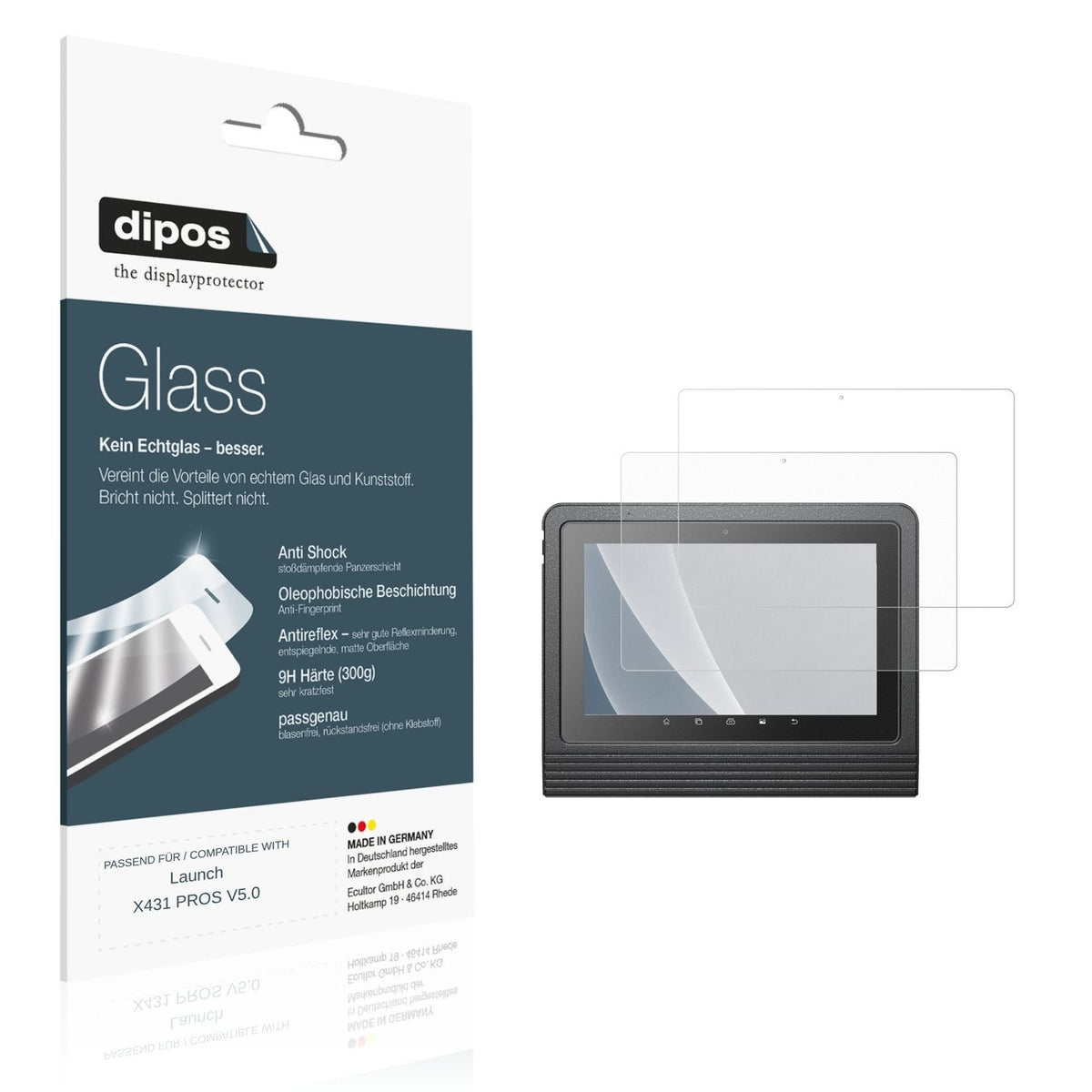 Matte Displayschutzfolie von dipos passend für Launch X431 PROS V5.0, 9H kratzfest und blasenfrei montiert