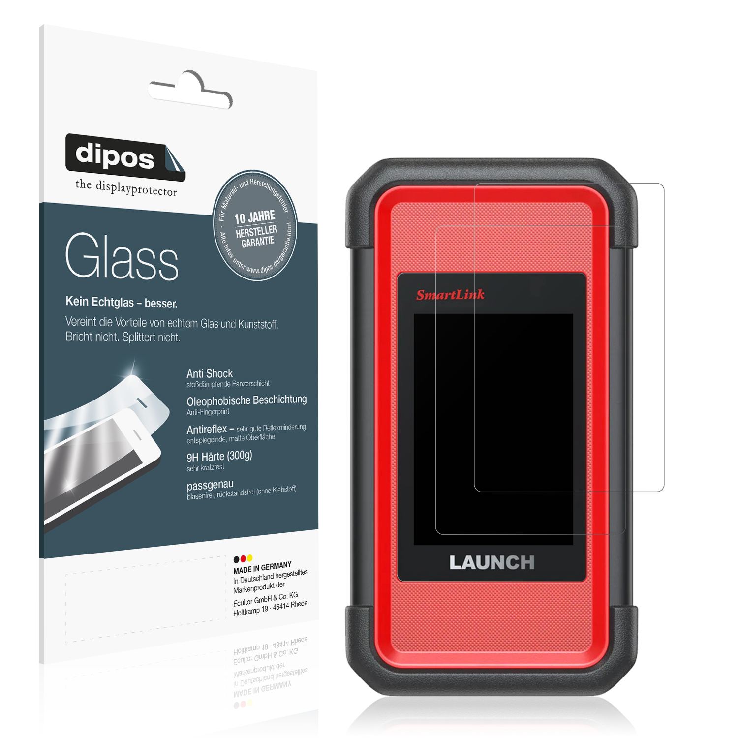 Matte Displayschutzfolie von dipos passend für Launch X431 SmartLink C V2.0, 9H kratzfest und blasenfrei montiert