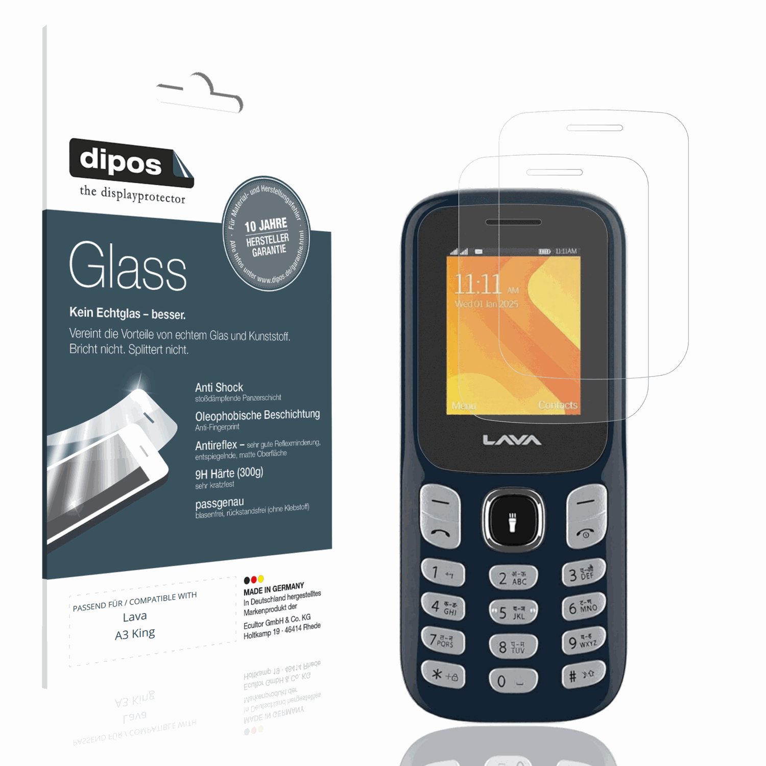 Matte Displayschutzfolie von dipos passend für Lava A3 King, 9H kratzfest und blasenfrei montiert