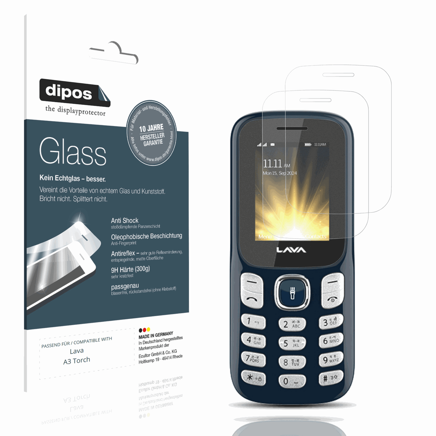 Matte Displayschutzfolie von dipos passend für Lava A3 Torch, 9H kratzfest und blasenfrei montiert