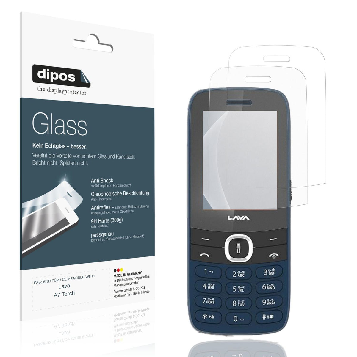 Matte Displayschutzfolie von dipos passend für Lava A7 Torch, 9H kratzfest und blasenfrei montiert