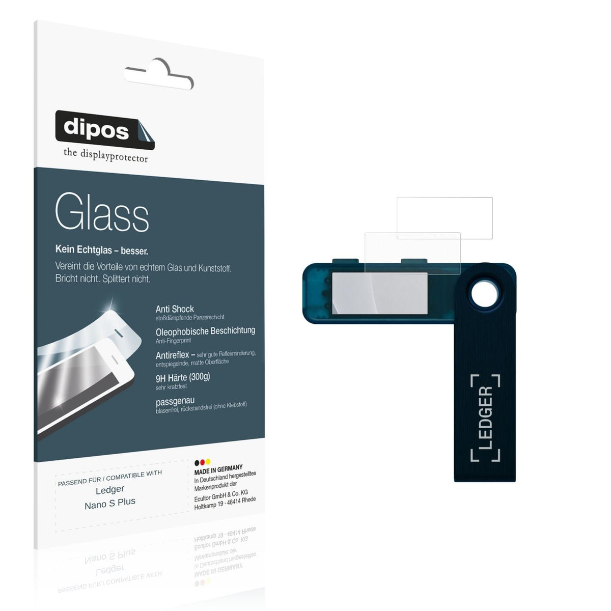 Matte Displayschutzfolie von dipos passend für Ledger Nano S Plus, 9H kratzfest und blasenfrei montiert