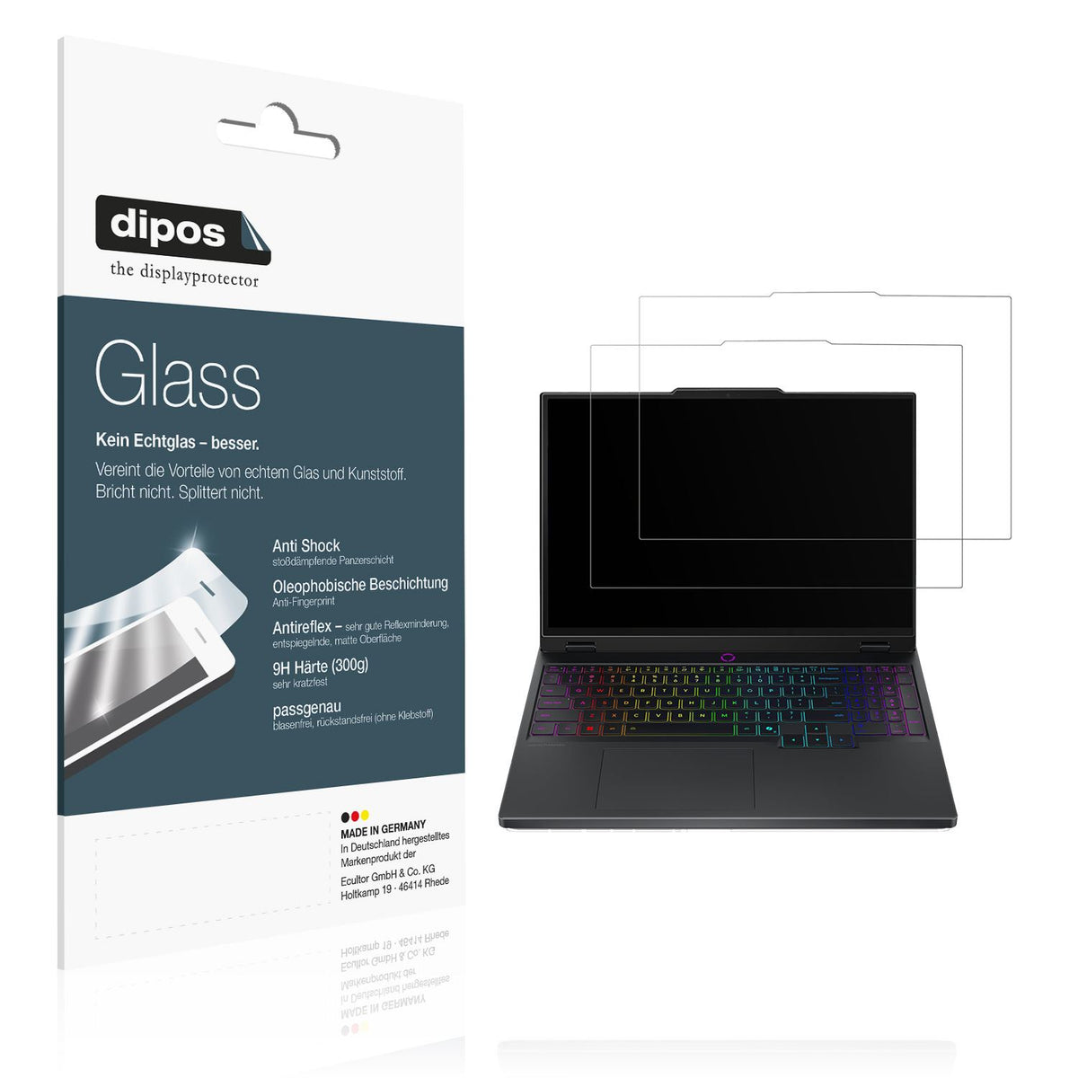 Matte Displayschutzfolie von dipos passend für Lenovo Legion 5 15IRX10, 9H kratzfest und blasenfrei montiert