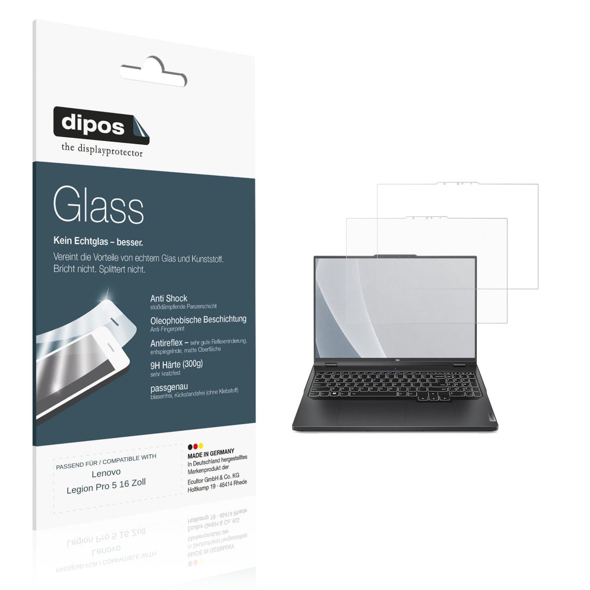 Matte Displayschutzfolie von dipos passend für Lenovo Legion Pro 5 16 Zoll, 9H kratzfest und blasenfrei montiert