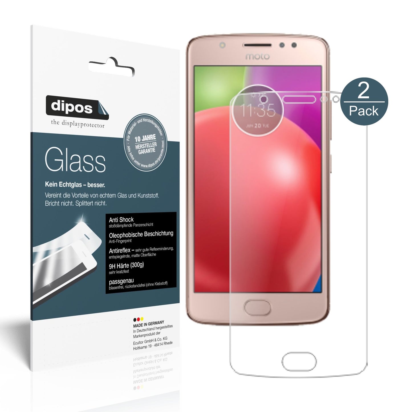 Matte Displayschutzfolie von dipos passend für Lenovo Moto E4, 9H kratzfest und blasenfrei montiert