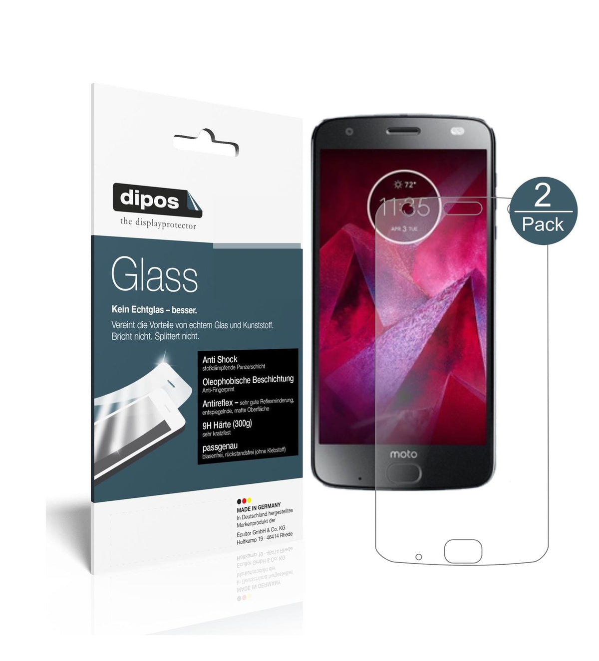 Matte Displayschutzfolie von dipos passend für Lenovo Moto Z2 Force, 9H kratzfest und blasenfrei montiert
