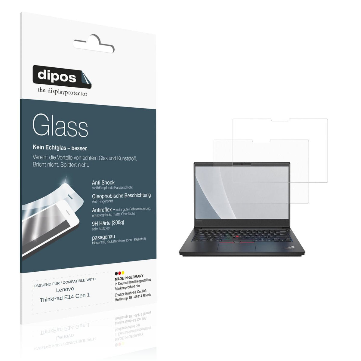 Matte Displayschutzfolie von dipos passend für Lenovo ThinkPad E14 Gen 1, 9H kratzfest und blasenfrei montiert