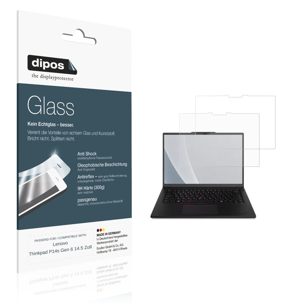 Matte Displayschutzfolie von dipos passend für Lenovo Thinkpad P14s Gen 6 14.5 Zoll, 9H kratzfest und blasenfrei montiert