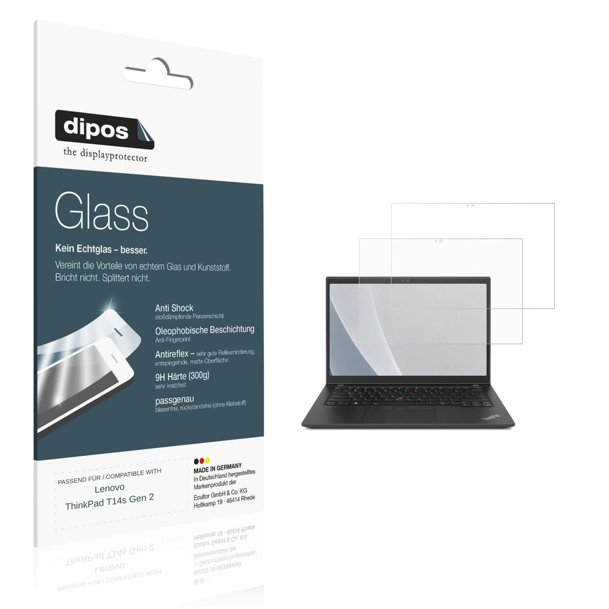 Matte Displayschutzfolie von dipos passend für Lenovo ThinkPad T14s Gen 2, 9H kratzfest und blasenfrei montiert