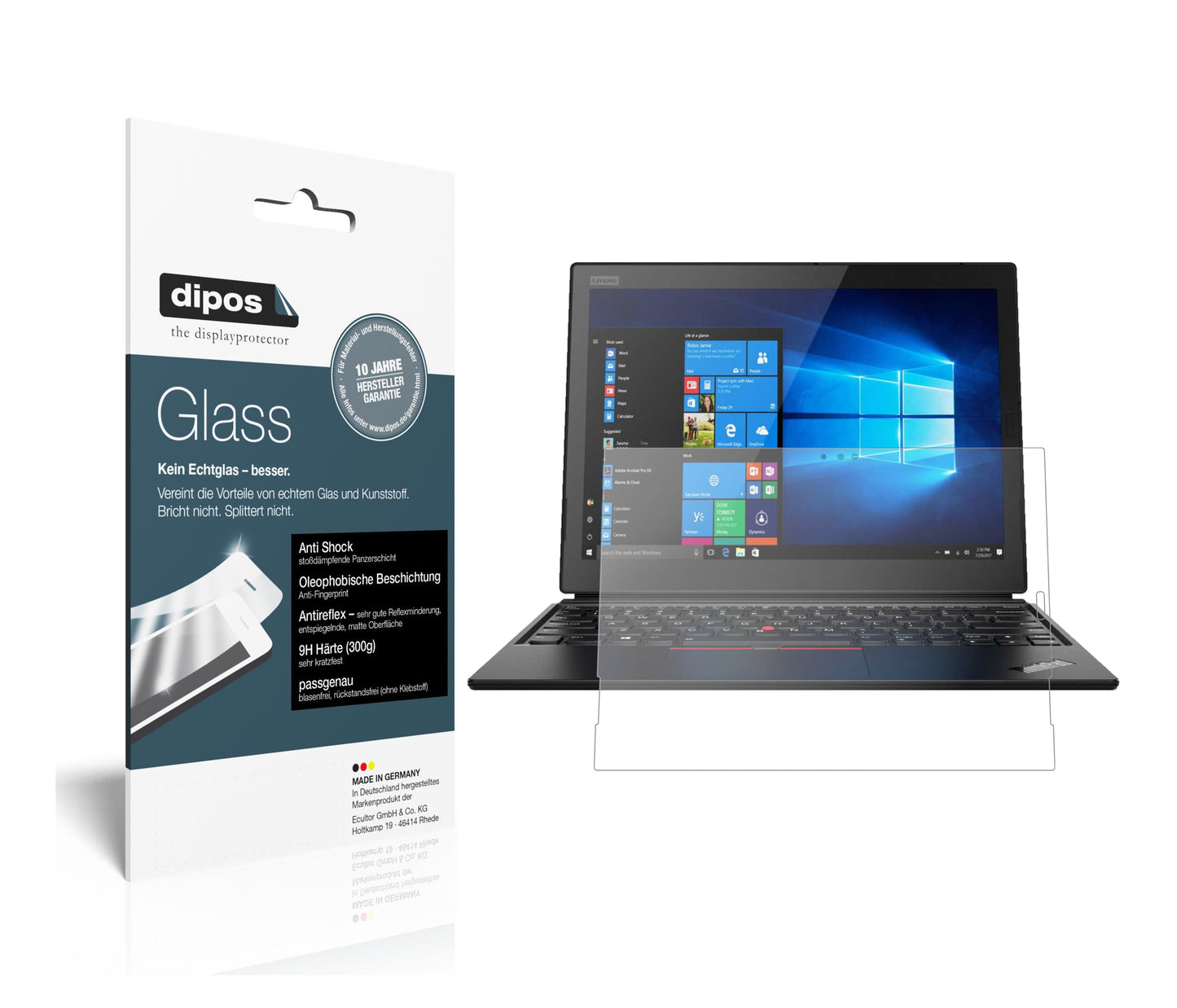 Matte Displayschutzfolie von dipos passend für Lenovo ThinkPad X1 Tablet 3. Gen., 9H kratzfest und blasenfrei montiert