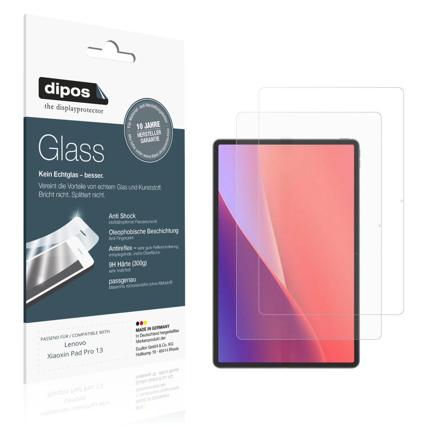 Matte Displayschutzfolie von dipos passend für Lenovo Xiaoxin Pad Pro 13, 9H kratzfest und blasenfrei montiert