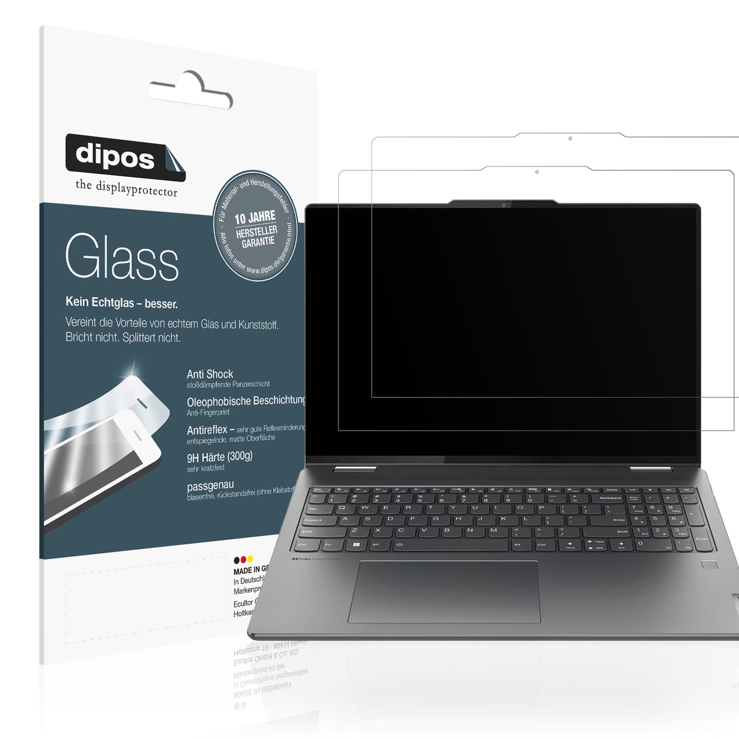 Matte Displayschutzfolie von dipos passend für Lenovo Yoga 7i 10. Gen 16 Zoll, 9H kratzfest und blasenfrei montiert